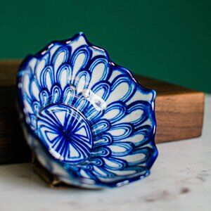 Handcrafted Ceramic Bowl With Blue Floral Design 5.5x5.5 Inches Microwave & Dish